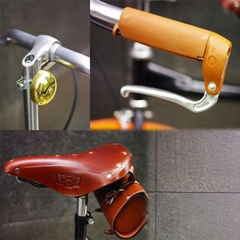 Vélo Vintage à Grande Roue + Selle Et Sacoche En Cuir Brun BROOKS 1 Vélo Vintage à Grande Roue + Selle Et Sacoche En Cuir Brun BROOKS